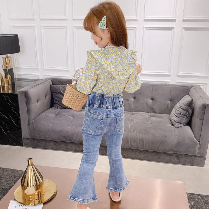 Áo sơ mi IQ Angel tay dài bằng vải cotton in hoa dành cho bé gái