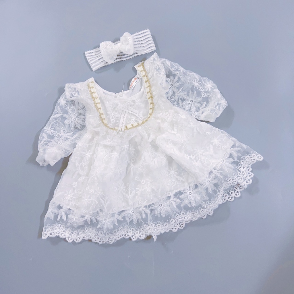 Váy công chúa bé gái ren cao cấp tặng kèm tuban 7kg đến 17kg màu trắng
