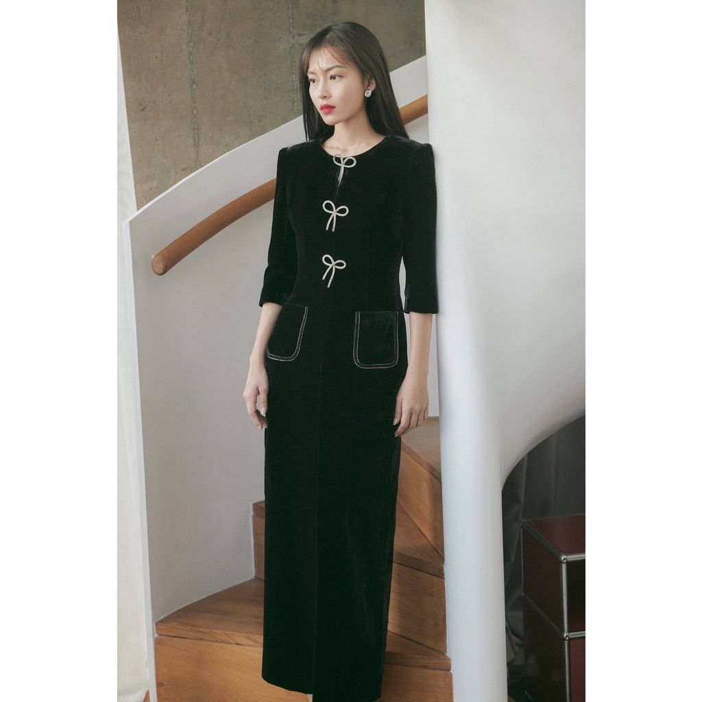 Silk Velvet Long Dress HUONG BOUTIQUE HBV1226