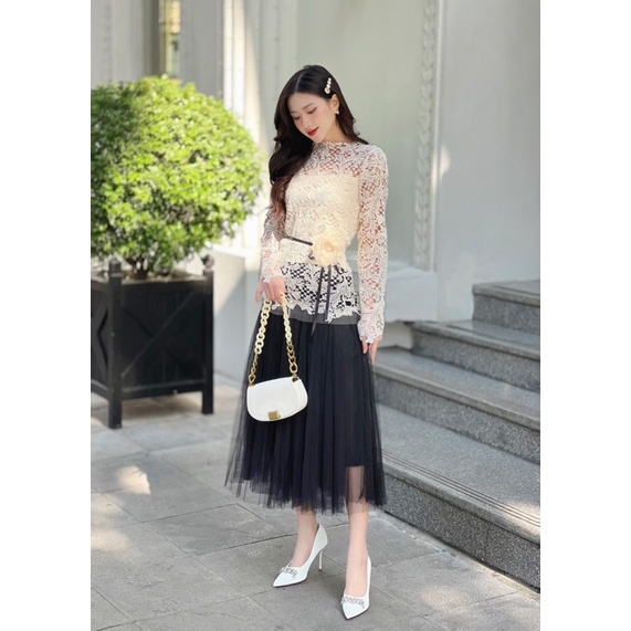 Áo Ren Dài Tay Thắt Nơ Eo Tặng Kèm Hoa✨