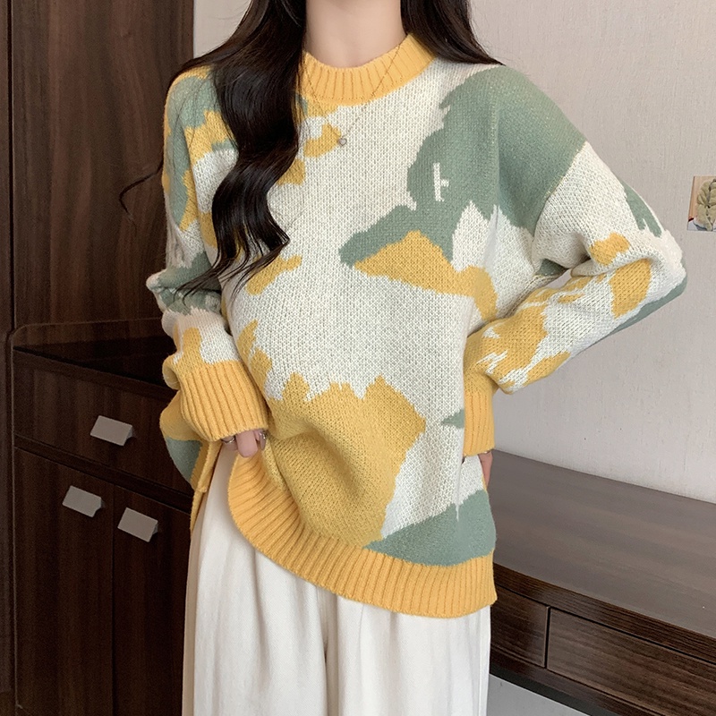 Áo dệt kim SUXI tay dài cổ tròn dáng rộng thời trang mùa đông cho nữ