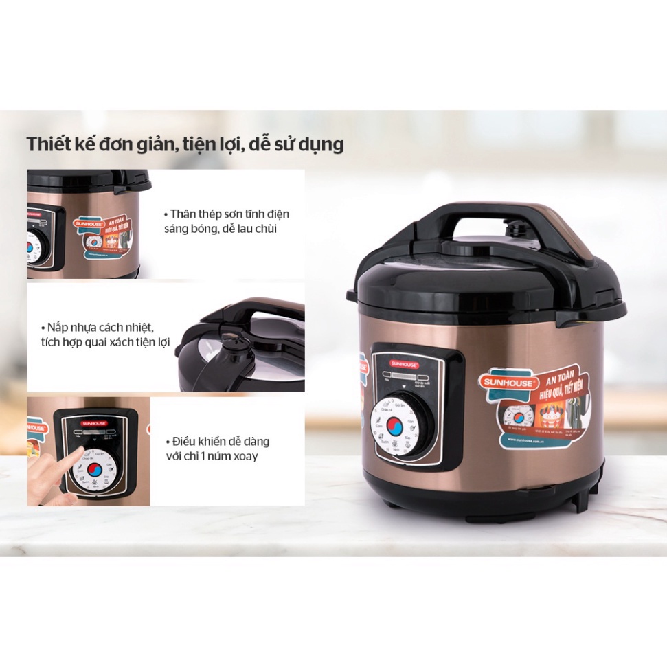 Nồi áp suất điện Sunhouse 5-6 Lít Chính hãng, đa năng chống dính cao cấp công suất cao 1000W SHD1657 - HAPOS OFFICIAL