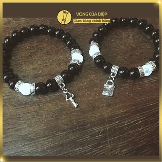 Cặp vòng tay Chìa khoá-Ổ khoá mix đá Thạch Anh, tượng trưng cho đam mê và sự cam kết vĩnh cửu