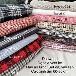 Vải Dạ Tweed - Nanh S-ói  -Vải kim tuyến, Chân Váy Hàn Quốc may áo khoác, có 10 màu mang-to,vest,zip