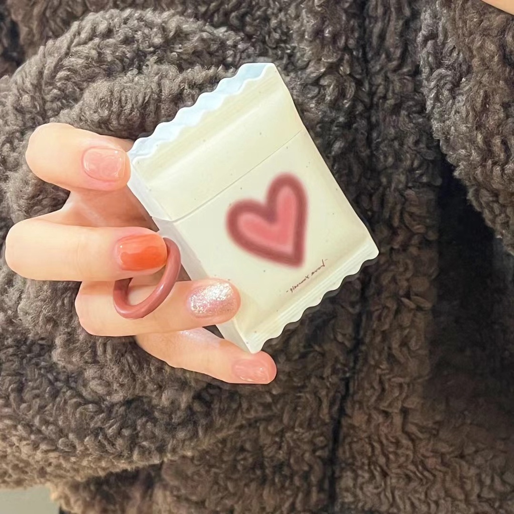 Vỏ Bảo Vệ Hộp Sạc Tai Nghe AirPods Pro2 2022 1 2 3 Pro Hình Kẹo Trái Tim Có Móc Tròn Màu Trắng