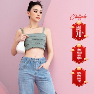Áo 2 dây croptop Chillgals chất len tăm cao cấp, dáng ôm body màu xanh mint A-010