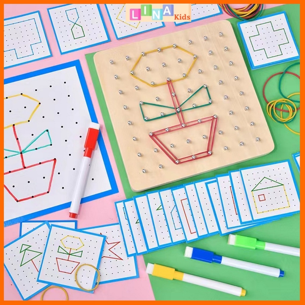 Rubber band Board - Đồ Chơi Gỗ Bảng Dây Chun Tạo Hình Montessori, Bảng Gỗ Dây Chun Tạo Hình - LINA Kids