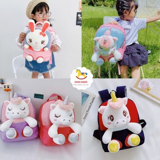 Balo mầm non cho bé trai, bé gái kèm gấu bông pony, thỏ tím siêu dễ thương 1990 KIDS