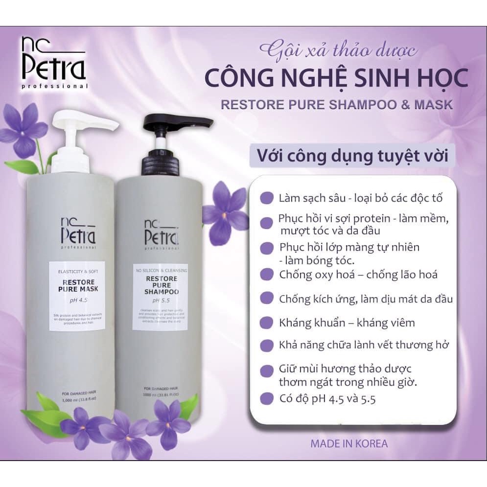 Dầu gội xả phục hồi công nghệ sinh học Nc Petra Restore Pure 1000ML