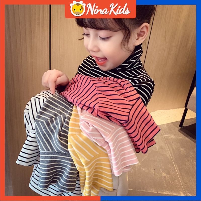 Áo Thun Tay Dài Cổ Lọ Họa Tiết Kẻ Sọc Thời Trang Cho Bé Gái Từ 2-8 Tuổi