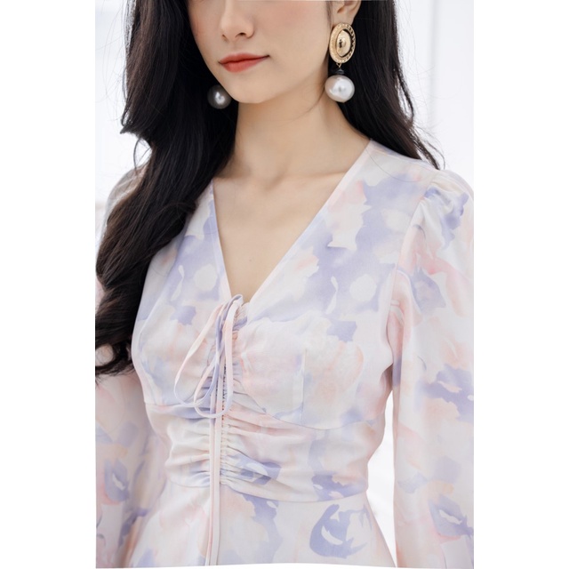 Đầm hoạ tiết tím hồng nhúng ngực MASARA