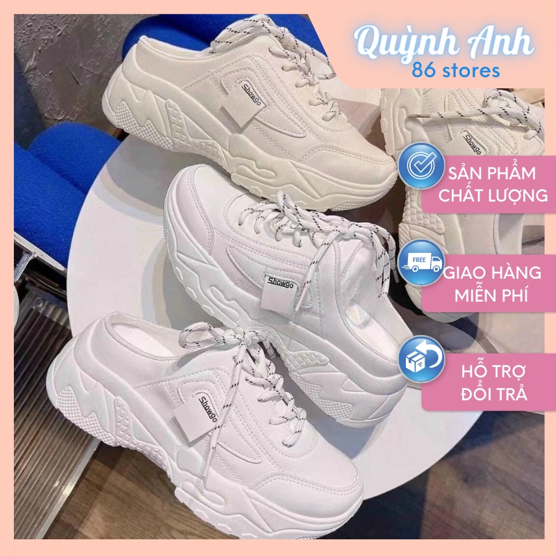 (Quà Tặng Buộc Tóc) Sục ThểThao Nữ Độn Đế 5p Trắng Kem, Giày Sục Nữ Đạp Gót Tôn Dáng Da Trơn Dễ Lau Chùi