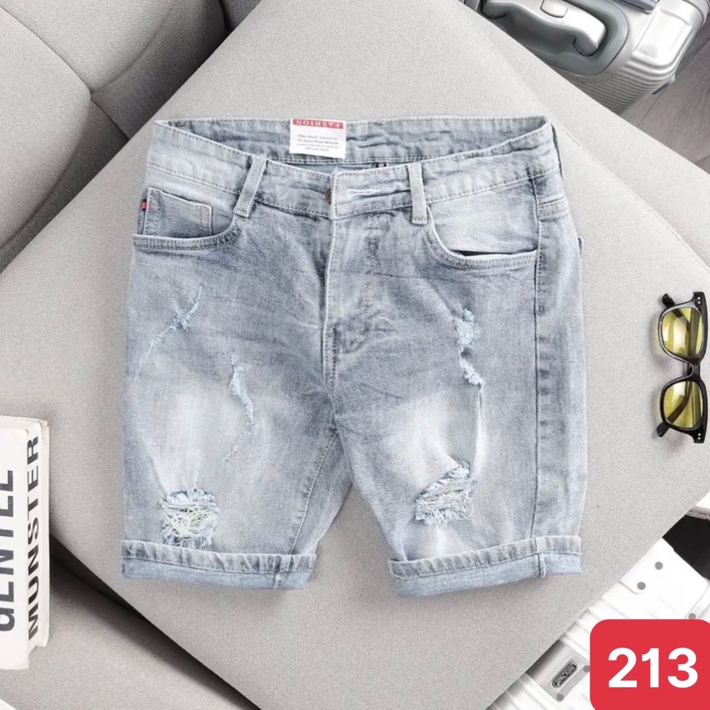 Quần đùi short jean nam màu xanh nhạt rách chất bò cao cấp co dãn 4 chiều đẹp from dáng skinny chuẩn ADO98 mẫu mới