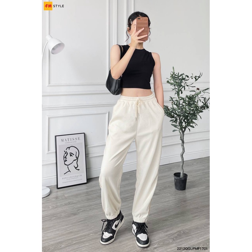 Quần jogger nữ FM Style dây rút bo lai phối sọc chất nỉ tổ ong xuất xịn đứng form phong cách ulzzang trẻ trung 22120778