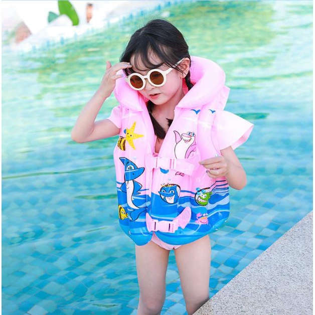 Áo phao bơi bơm hơi cho bé trai bé gái 10-30 kg ( 2--10 tuổi) màu sắc Babyshark đáng yêu cho bé