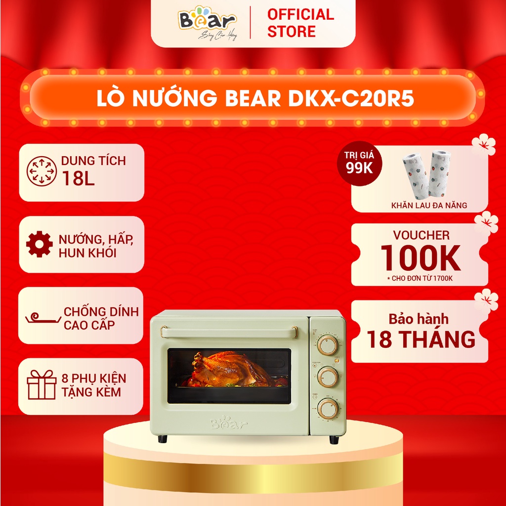 Lò Nướng và Hấp Bear Dung Tích 18L Thiết Kế Nhỏ Gọn Đa Năng - DKX-C20R5