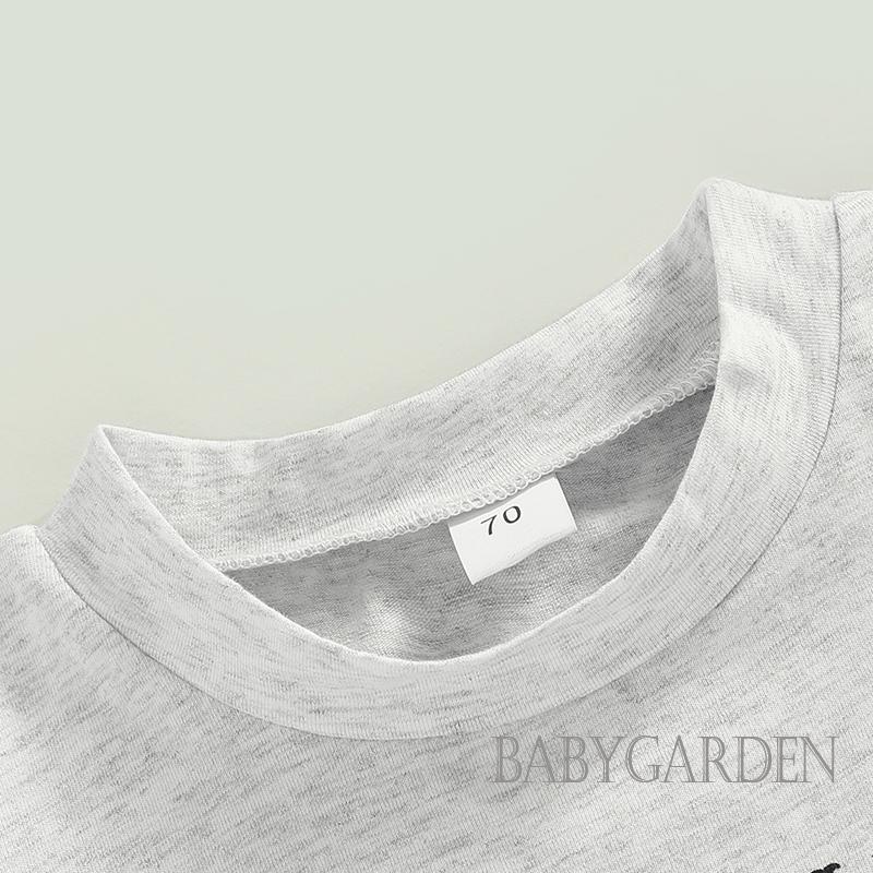 Bộ Áo Thun Ngắn Tay In Chữ Bò Sữa + Quần Short Cột Nút Trước Cho Bé Trai 0-3 Tuổi