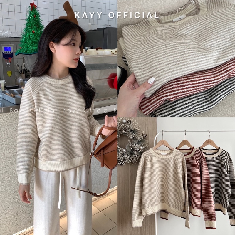 KAYY. Áo len kẻ cổ tròn chất dày mịn - A8967 (Ảnh thật)