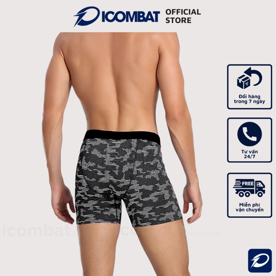 Quần legging ngắn iCombat Camo CoolMax họa tiết sọc rằn ri đen xám quần lót thể thao nam