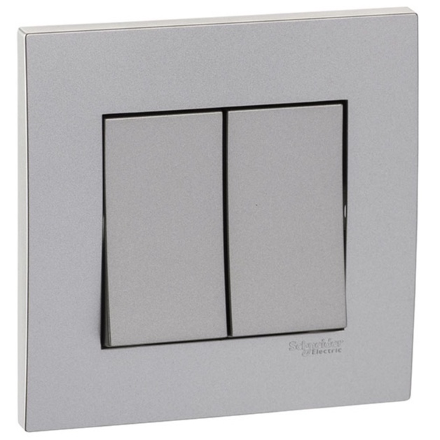 Bộ công tắc đôi KB32_1_AS_G19 Schneider - 250VAC - 2 gang - Xám bạc -  1 chiều - 16AX