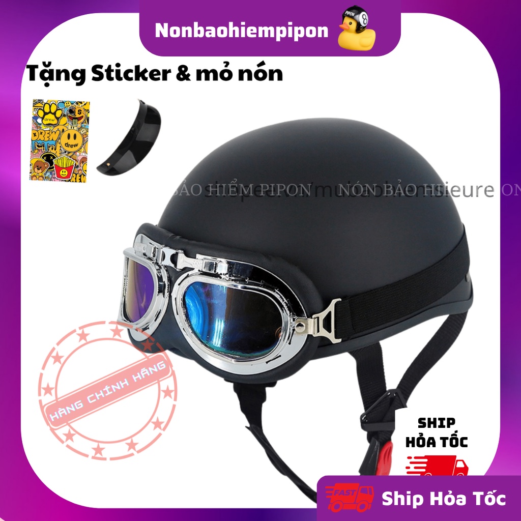 Nón bảo hiểm nữa đầu kính phi công đáng yêu ,Mũ bảo hiểm cute tặng kèm sticker phù hợp cho cả nam và nữ