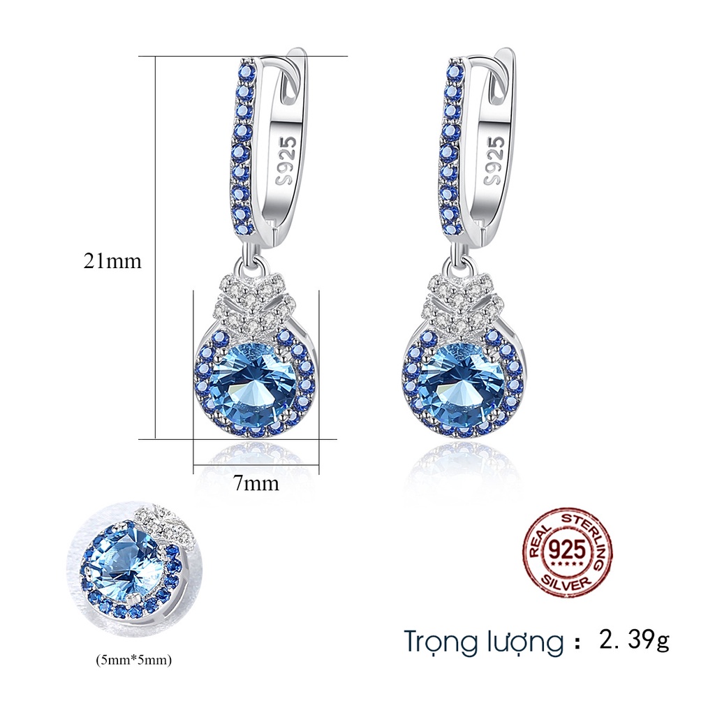 Bông tai bạc nữ 925 xi bạch kim đá kim cương xanh tổng hợp nhân tạo sang trọng - B2803 - Bảo Ngọc Jewelry