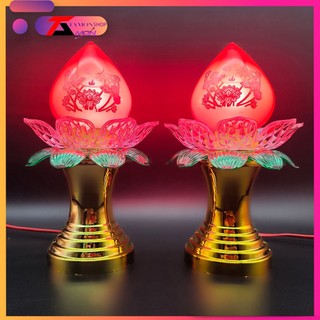 Cặp đào hoa sen búp, đài sen thờ cúng, đài sen quan âm, đèn thờ cúng, bàn thờ gia tiên