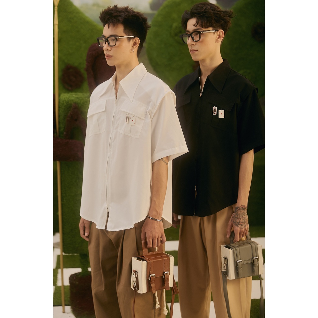 BLANKESPACE Áo Sơ Mi Tay Ngắn Jack Shirt Thời Trang Nam Nữ Unisex Vải Cotton Không Nhăn