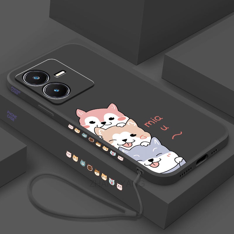 Ốp Điện Thoại Silicone TPU Mềm Họa Tiết Cún Đáng Yêu Có Dây Đeo Cho Vivo y22s y22s