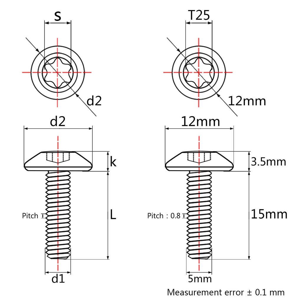 Bu lông lục giác WANYIFA M5x12 15mm bằng titan thích hợp cho xe máy