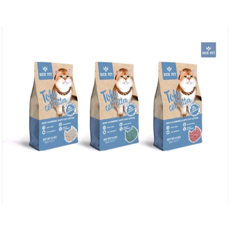 CÁT ĐẬU NÀNH CHO MÈO TOFU RICH PET 2,5KG TÚI ZIP CHÍNH HÃNG