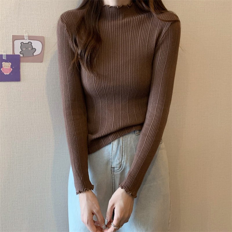 Áo Sweater Dệt Kim Cổ Lọ Tay Dài Màu Trơn Thời Trang Mùa Thu Đơn Giản
