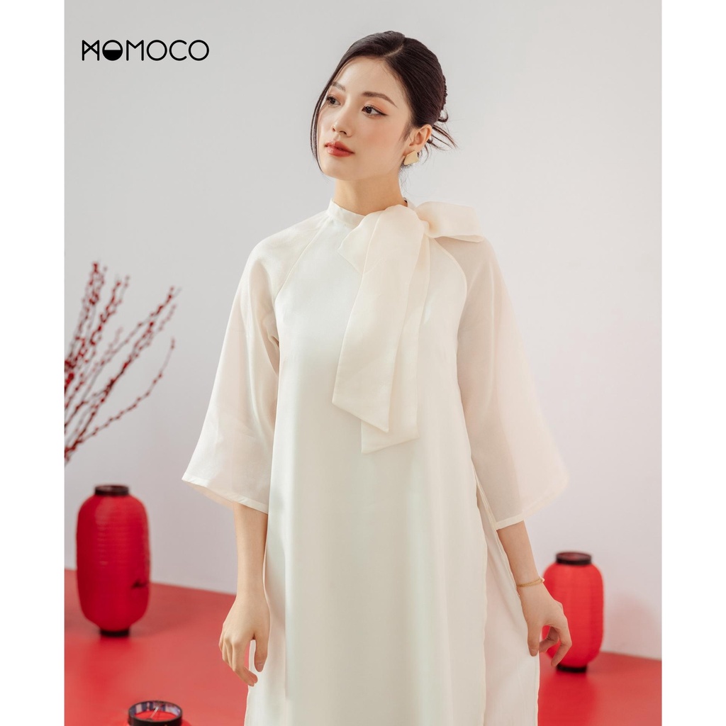 Bộ Áo Dài Tết Organza Thắt Nơ Duyên Dáng MOMOCO Chất Liệu Không Nhăn Xù Phong Cách Tiểu Thư Thanh Lịch M3046