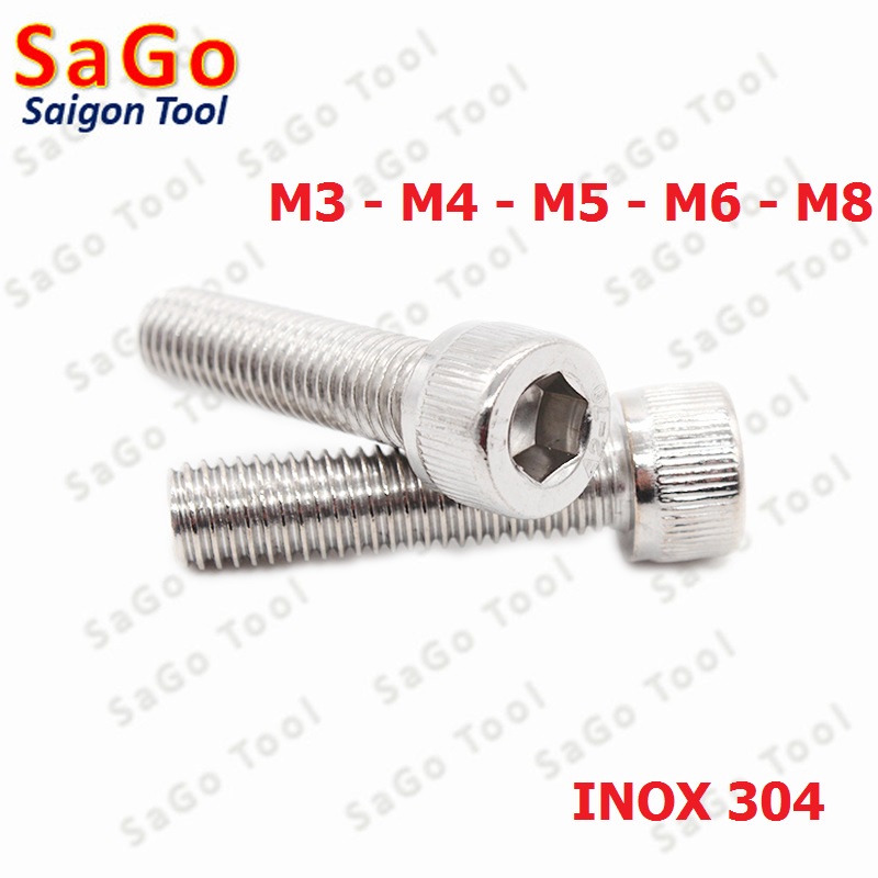 Bulong lục giác đầu trụ Inox 304 M3 M4 M5 M6 M8, Ốc lục giác inox 304 đủ size loại tốt