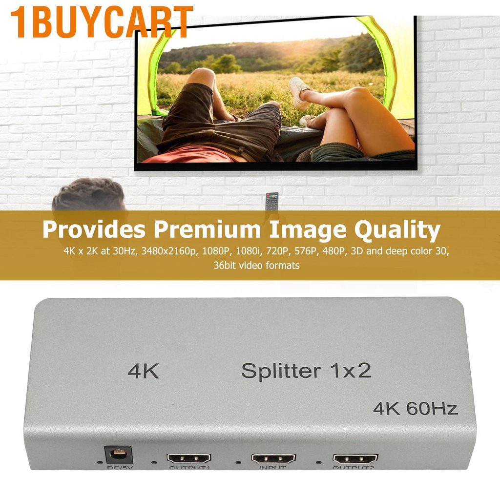1buycart HD Multimedia Interface Splitter 4K 1 in 2 Out Sound Video Duplicator for Xbox PS4 HDTV 100‑240V