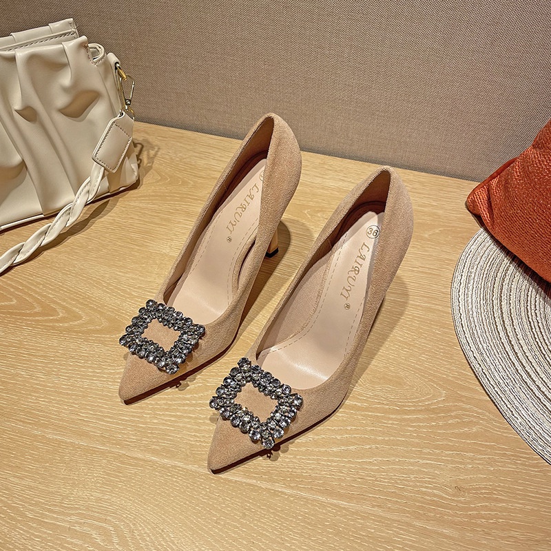 Giày Cao Gót 10CM Da Lộn Mũi Nhọn Thiết Kế Sành Điệu Cho Nữ