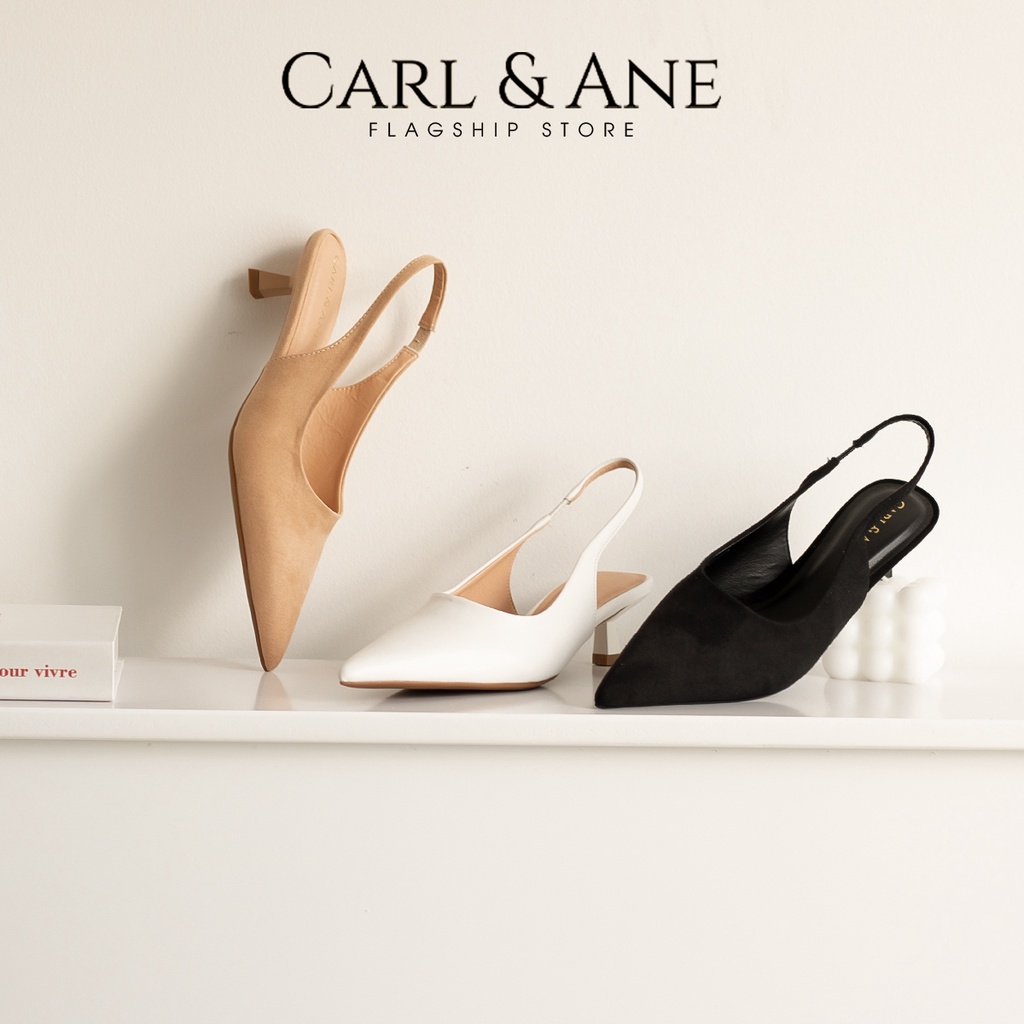Carl & Ane - Giày cao gót nữ dáng Slingback mũi nhọn phong cách thanh lịch màu kem - CL036