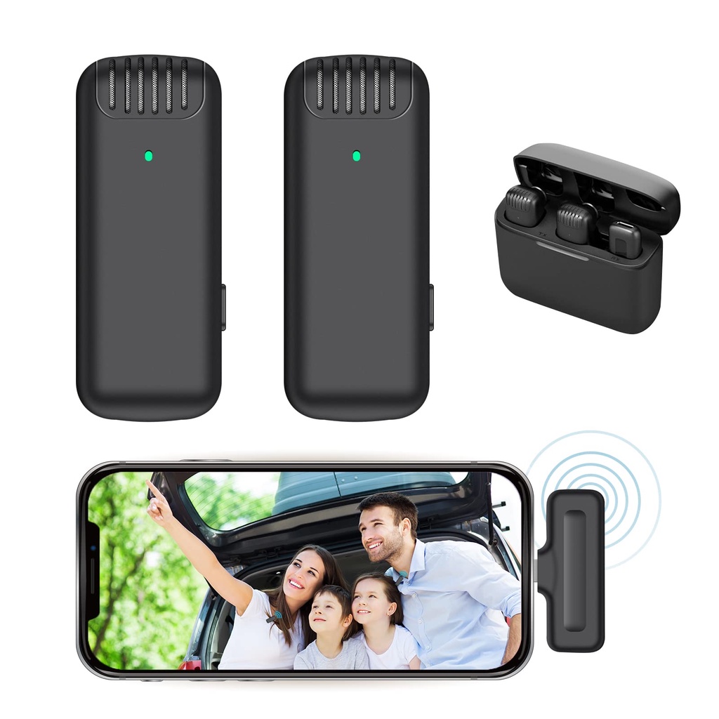 Mic thu âm không dây Micro không dây với hộp sạc mini mic livestream  2.4GHz micro không dây cài áo micro thu âm