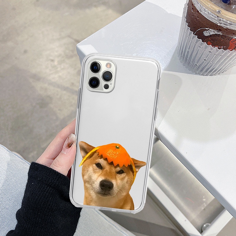 Ốp BVC iphone cạnh vuông chó mũ cam mặt xéo xắt độc lạ cho 6/6splus/7/7plus/8/8plus/x/xr/xs/11/12/13/14/pro/max