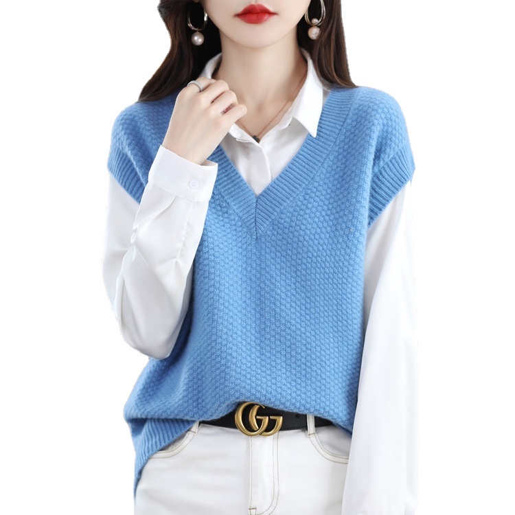 Áo Sweater Dệt Kim Không Tay Dáng Rộng Cổ Chữ V Thời Trang Thu Đông Cho Nữ HC1