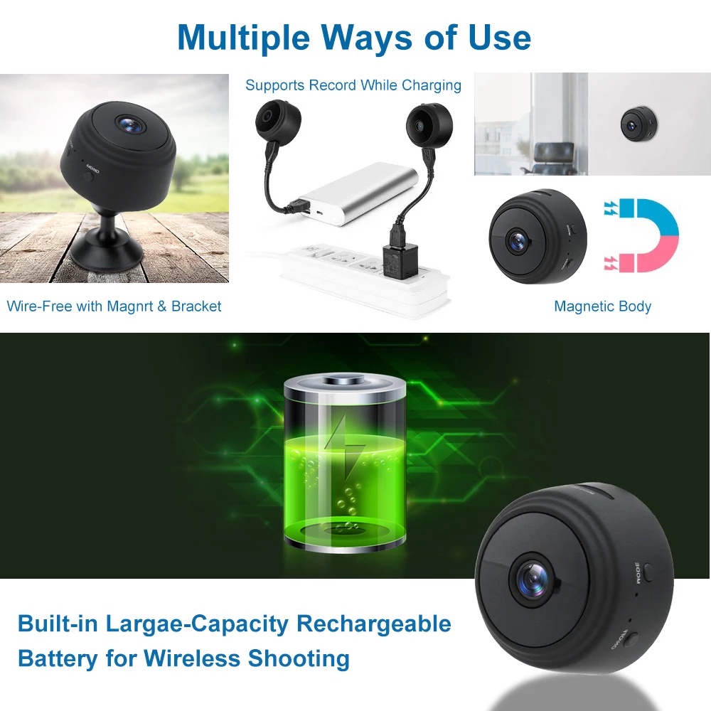 1 Bộ Camera Không Dây WiFi A9 Điều Khiển Từ Xa / 150° Góc Rộng Xoay 360 Độ° Camera An Ninh Mini 1080P HD Có Thể Điều Chỉnh