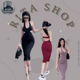 Đầm body midi cổ yếm khoét eo hở lưng 3381