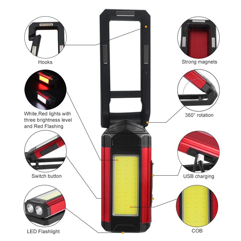 Đèn LED sạc từ tính Sạc USB siêu sáng và tiện lợi với kẹp hút từ tính Đèn LED làm việc có thể điều chỉnh góc