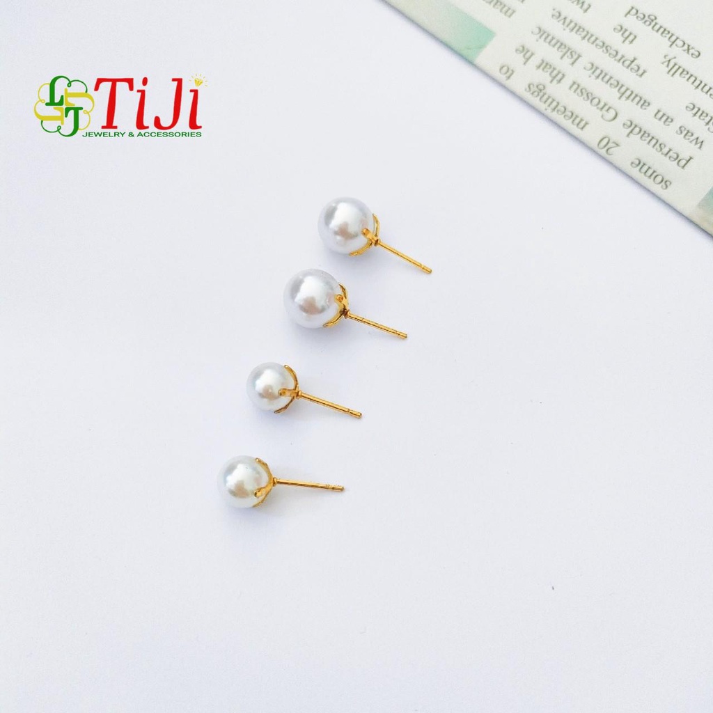 Bông tai nữ chuôi inox mạ vàng khuyên nụ ngọc trai nhân tạo sang trọng