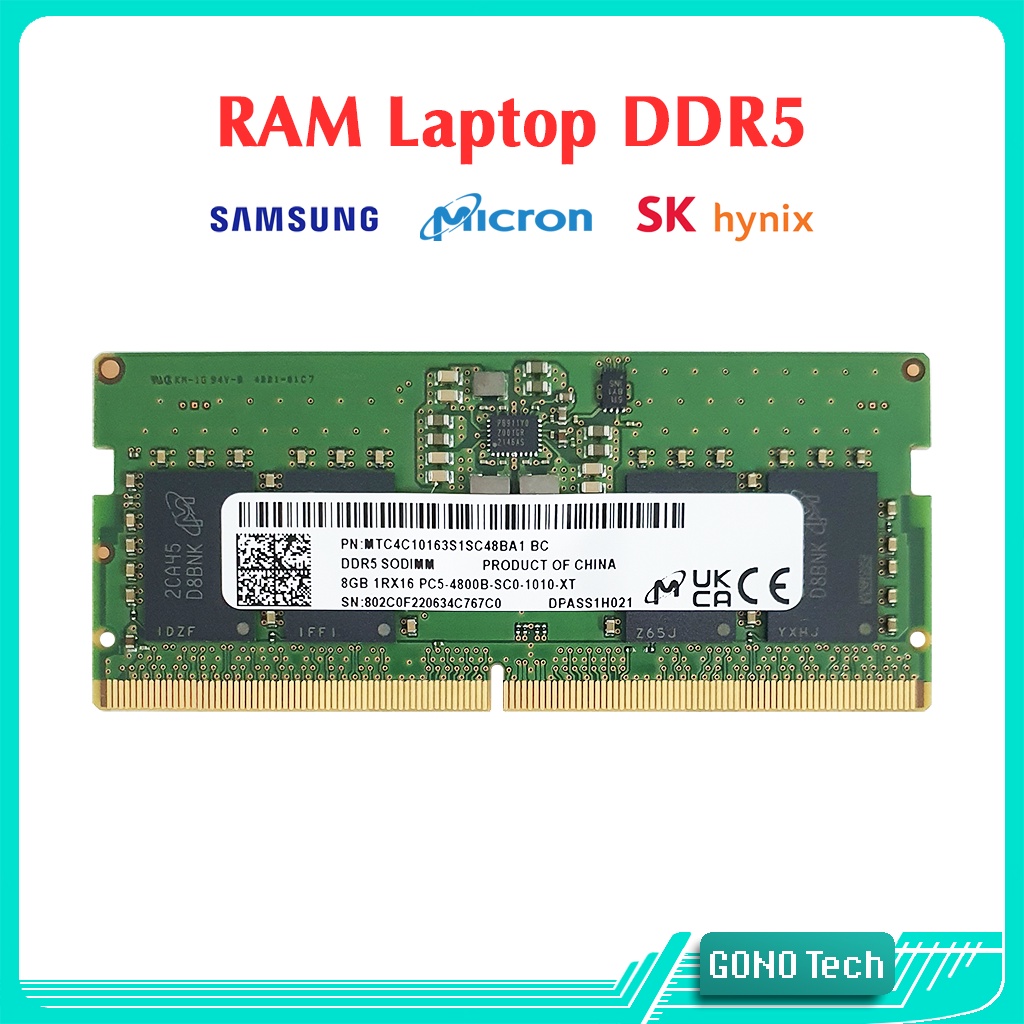 RAM Laptop DDR5 8Gb 16Gb bus 4800MHz Samsung SKhynix Micron Crucial