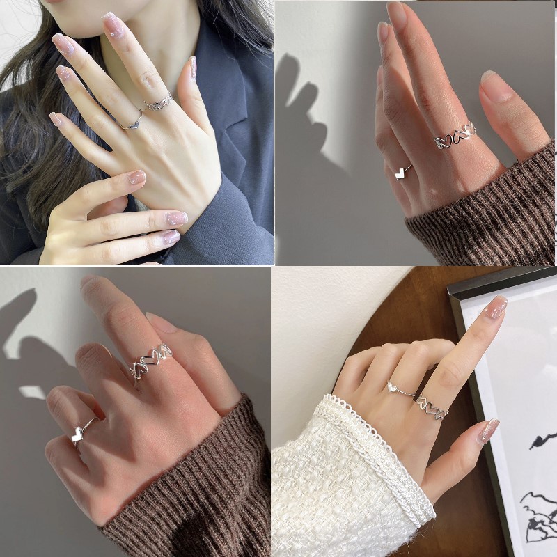 Set 2 chiếc nhẫn tim đơn giản cá tính dễ thương tiểu thư siêu đẹp Hàn Quốc nữ Tatitava