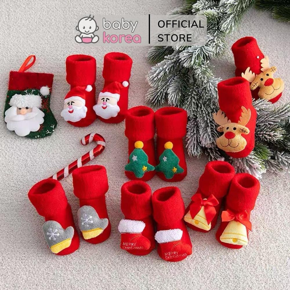 Tất ống chống trượt Noel Giáng sinh made in Korea cho bé trai và bé gái từ 0-3 tuổi thời trang trẻ em BABYKOREA