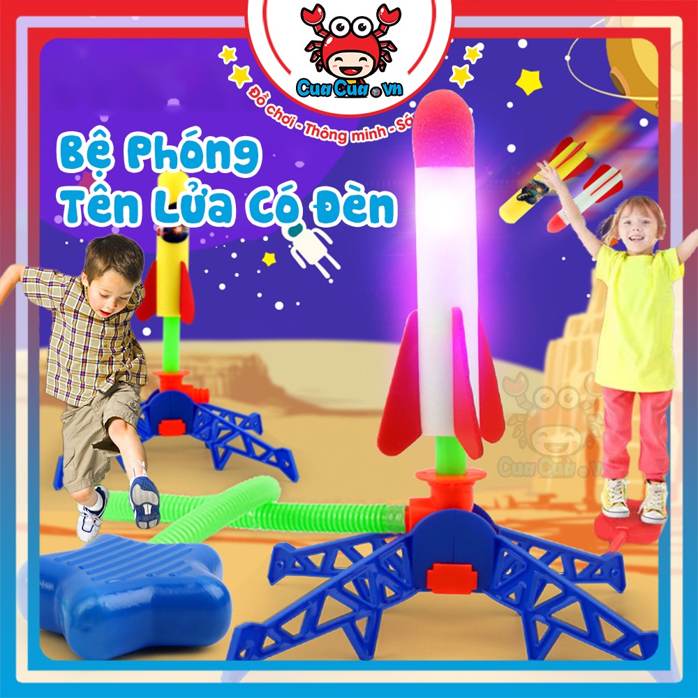 Bệ Phóng Tên Lửa Đồ Chơi Có Đèn, Đồ Chơi Tên Lửa Xốp Dẫm Chân Bắn Cao Xa An Toàn Cho Bé Vận Động Ngoài Trời Và Trong Nhà