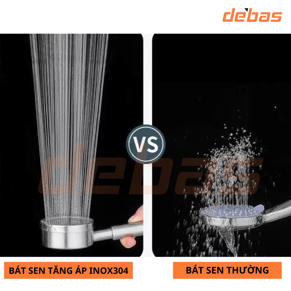 Vòi sen tắm dây sen inox và cài sen dán bát tay sen tắm cao cấp inox 304 nóng lạnh tăng áp Debas TS50