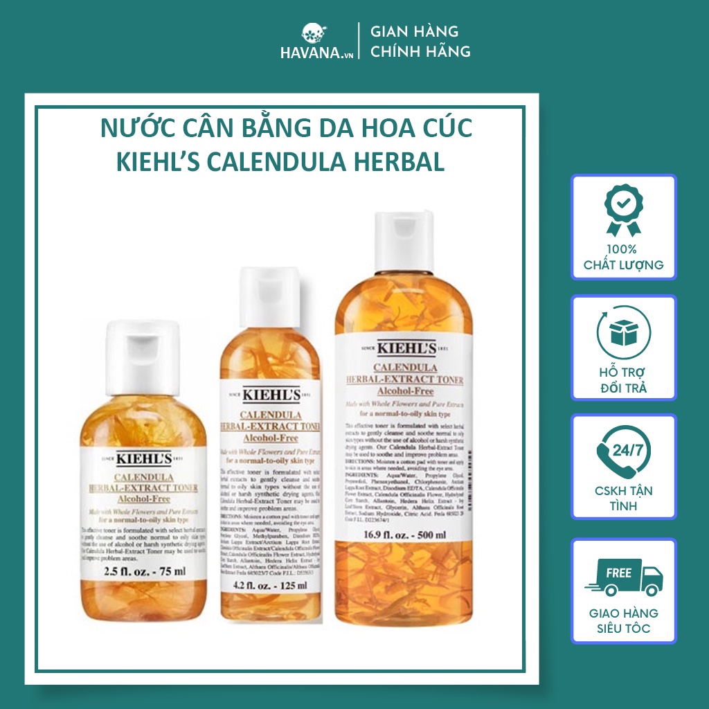 Kiehls Toner Hoa Cúc Calendula Herbal Extract 40ml - 75ml Kiehl's Nước Hoa Hồng Alcohol - Free